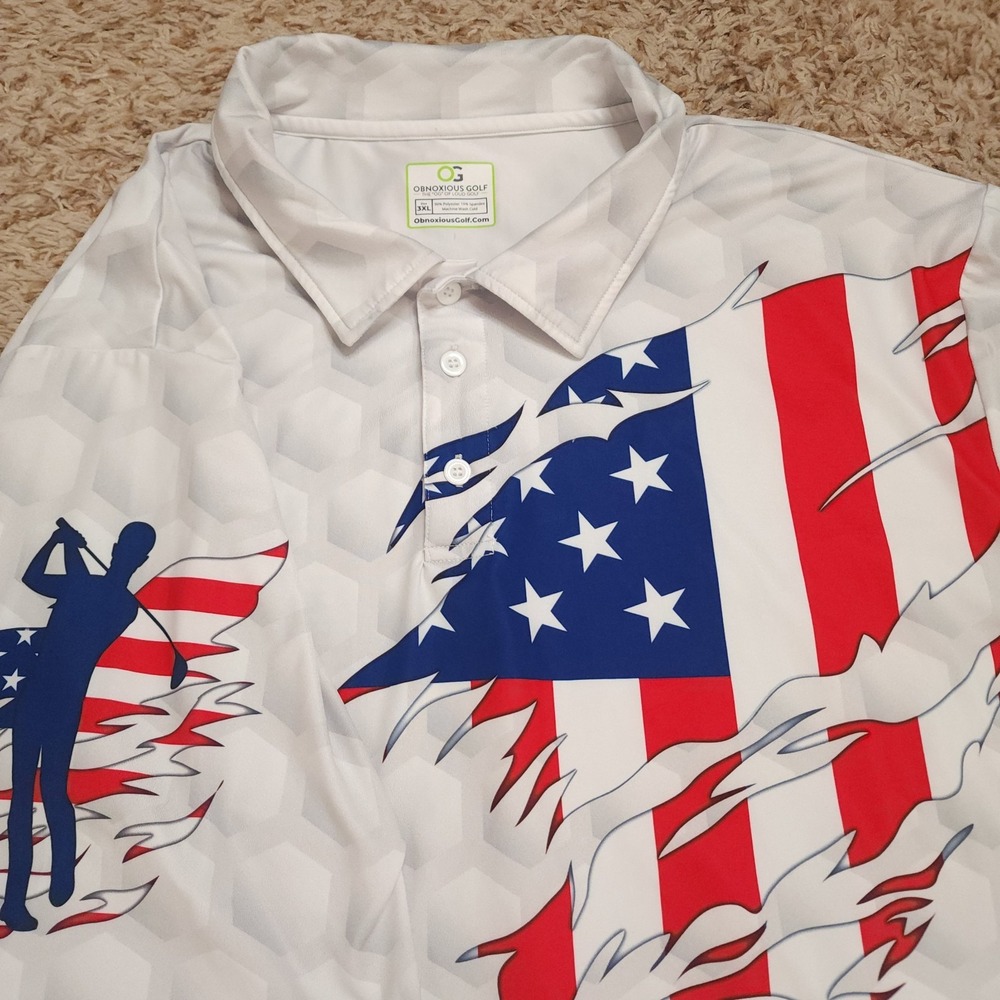 Obnoxious Golf USA Flag Mens XXXL‎ Short Sleeve Golf Polo Shirt